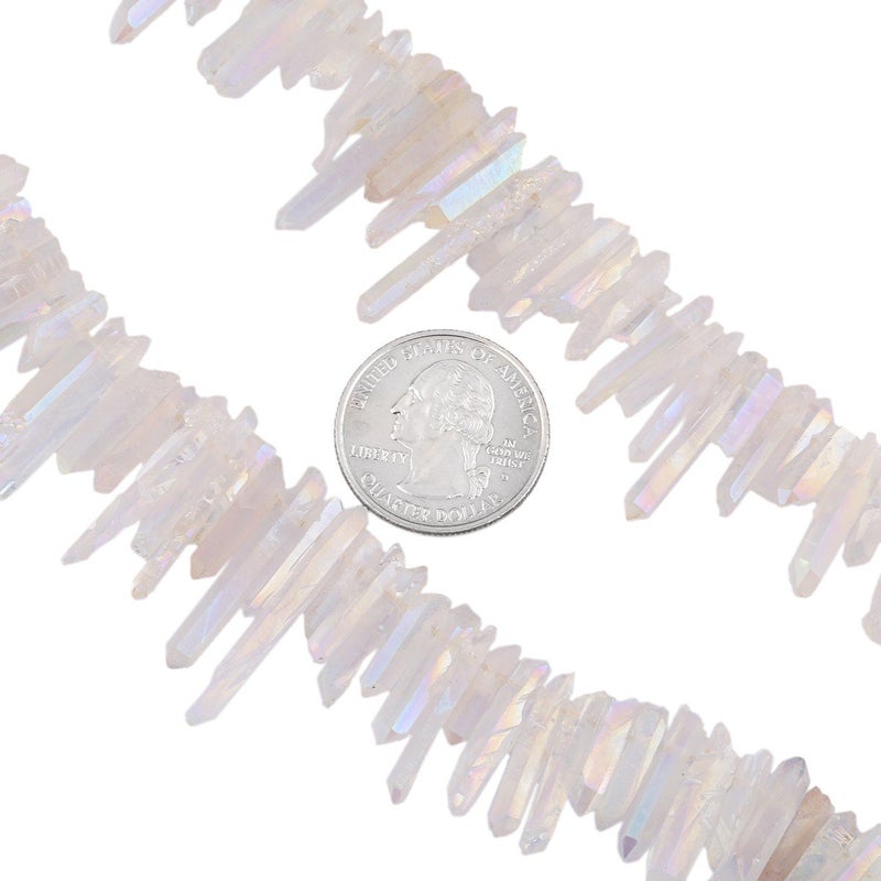 SUNYIK Angel Aura Quartz Titanium Coated Crystal Points Quartz Rough Sticks Spikes Point Beads 15 inch Strand Drilled - Image 5